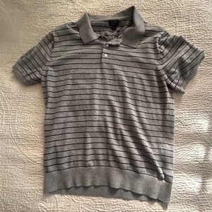 J. Crew Gray Polo sweater with Navy Stripes Large